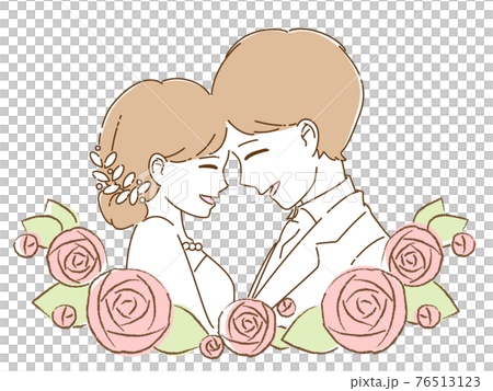 新娘和新郎的框架貼著他們的額頭和微笑 新娘和新郎的框架貼著他們的額頭和微笑 76513123