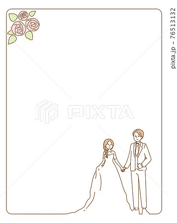 手をつなぐ新郎新婦が描かれたメッセージカードフレームのイラスト素材