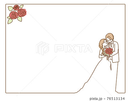 寄り添いあう新郎新婦が描かれたメッセージカード フレームのイラスト素材
