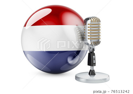 Music of the Netherlands concept. Retro microphone with The Netherlands flag. 3D rendering 76513242