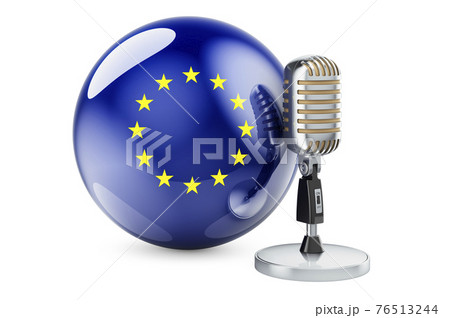 Music of the European Union concept. Retro microphone with The EU flag. 3D rendering 76513244