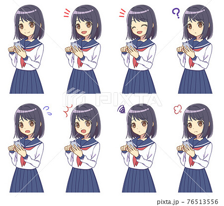 スマホを操作するセーラー服の女の子セット 76513556