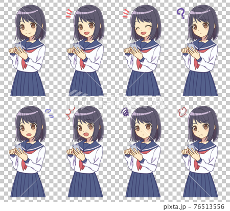 操作智能手機的水手服女孩套裝 操作智能手機的水手服女孩套裝 76513556