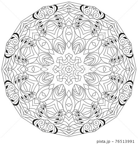 Hand drawn zentangle circular ornament for coloring page. Hand drawn zentangle circular ornament for coloring page. 76513991