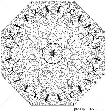 Hand drawn zentangle circular ornament for coloring page. Hand drawn zentangle circular ornament for coloring page. 76513992
