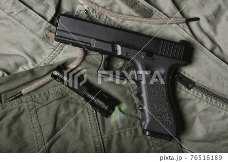 Weapons and military gun equipment for army with tactical flashlight, Semi-automatic handgun Weapons and military gun equipment for army with tactical flashlight, Semi-automatic handgun 76516189