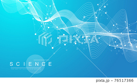 Big Genomic Data Visualization. DNA helix, DNA strand, DNA Test. CRISPR CAS9 - Genetic engineering. Molecule or atom, neurons. Abstract structure for Science or medical background, banner. Wave flow. 76517366