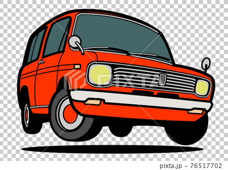 レトロな軽自動車 ジャンプ 赤色系 自動車イラストのイラスト素材