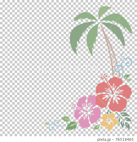 ハイビスカスとヤシの木の飾り枠_トライバル_イラスト素材 ハイビスカスとヤシの木の飾り枠_トライバル_イラスト素材 76518465