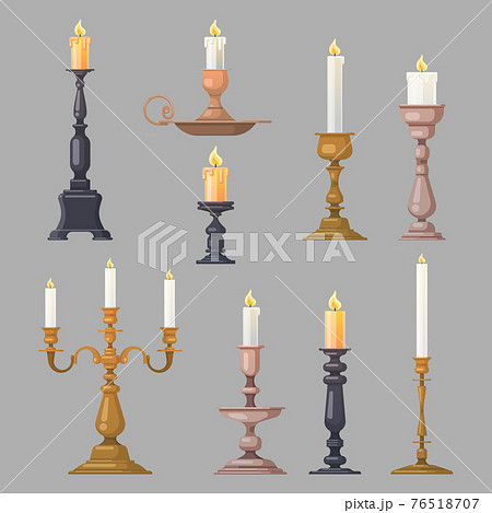 Candlesticks, candle holders and candelabra lights vector Candlesticks, candle holders and candelabra lights vector 76518707