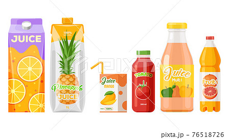 Juice packages, carton boxes, fruit drinks bottles 76518726