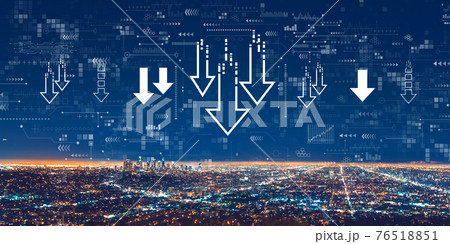 Descending arrows with downtown Los Angeles Descending arrows with downtown Los Angeles 76518851