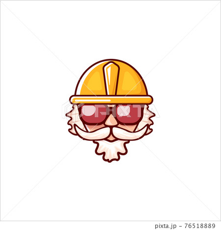 Worker with orange helmet and beard isolated on white background. 1 may Labor day icon or sign with funky man Worker with orange helmet and beard isolated on white background. 1 may Labor day icon or sign with funky man 76518889