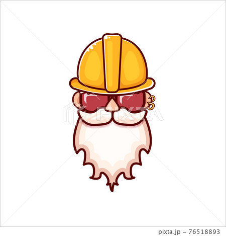 Worker with orange helmet and beard isolated on white background. 1 may Labor day icon or sign with funky man Worker with orange helmet and beard isolated on white background. 1 may Labor day icon or sign with funky man 76518893