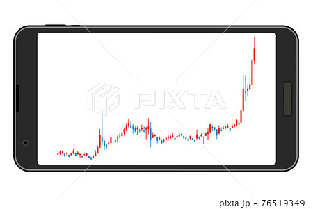 スマホの横画面で見る株やfxや仮想通貨に使われるローソク足チャート 上昇のイラスト素材