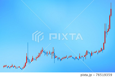 株やFXや仮想通貨に使われるローソク足チャート、上昇、青背景 76519359
