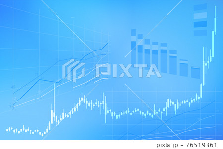 株やFXや仮想通貨に使われるローソク足チャート、上昇、青背景 76519361