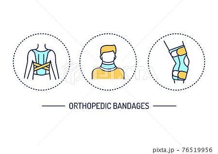 Orthopedic diseases line color icons set. Rehabilitation after injuries. Isolated vector element. Orthopedic diseases line color icons set. Rehabilitation after injuries. Isolated vector element. 76519956