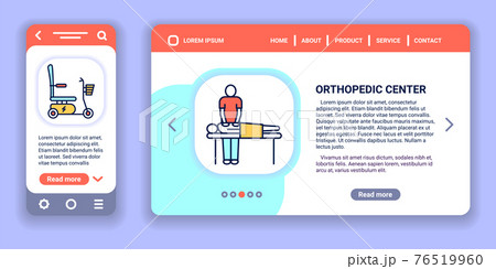 Orthopedic center web banner and mobile app kit. Health care. Outline vector illustration. 76519960