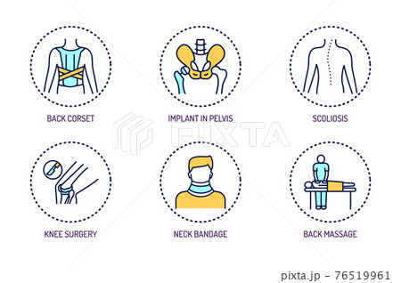 Orthopedics line color icons set. Rehabilitation after injuries. Isolated vector element Orthopedics line color icons set. Rehabilitation after injuries. Isolated vector element 76519961