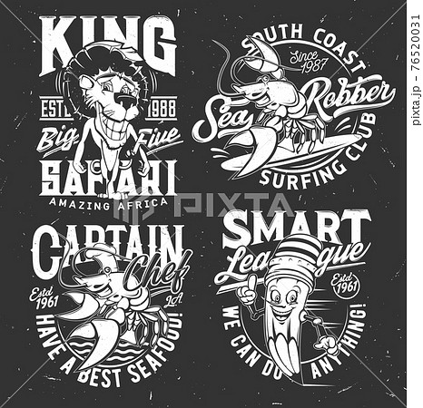 T-shirt prints of lobster, lion and pencil mascot T-shirt prints of lobster, lion and pencil mascot 76520031