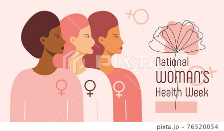 National Women's Health Week concept vector for web, app. Event on Mother's Day to encourage women health in May. Diverse race girls on boho style 76520054
