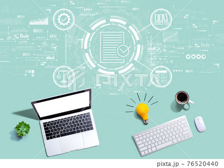 Compliance concept with computers with a light bulb 76520440