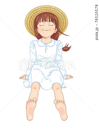 足を伸ばして地面に座る女の子のイラストのイラスト素材
