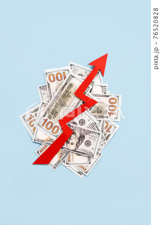 Global economy recovery, Business Economic growth. Financial, industrial and market sector comeback and upturn concept. Paper red arrow graph on 100 dollar bills going upward in blue background Global economy recovery, Business Economic growth. Financial, industrial and market sector comeback and upturn concept. Paper red arrow graph on 100 dollar bills going upward in blue background 76520828