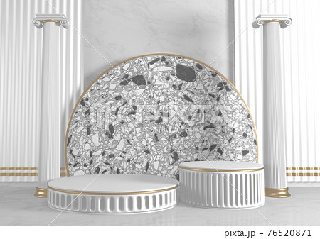 3d rendering. Modern minimalistic mock up gold podium abstract cylinder display. 3d rendering. Modern minimalistic mock up gold podium abstract cylinder display. 76520871