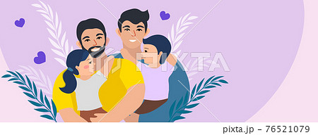 LGBT family. Gay couple with children. Two dads. Vector illustration 76521079