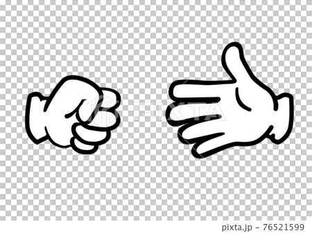 Illustration of American comic style hand, rock-paper-scissors pose, goo and par white background 76521599