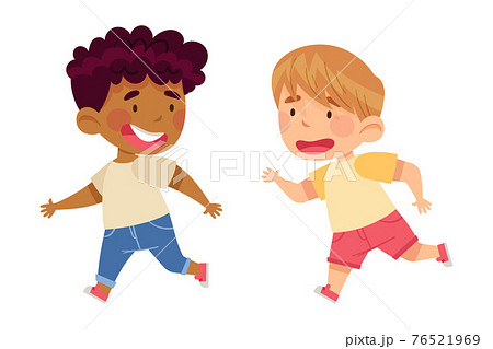 Funny Boys in Kindergarden Running and Laughing Vector Illustration Funny Boys in Kindergarden Running and Laughing Vector Illustration 76521969