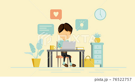 自宅でpc作業をする人物のイラスト のイラスト素材