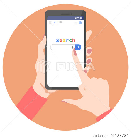 スマートフォン検索画面(タップする女性の手) スマートフォン検索画面(タップする女性の手) 76523784