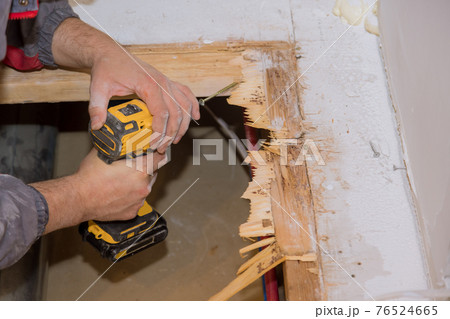 Man floor repair in the house plywood replacement 76524665