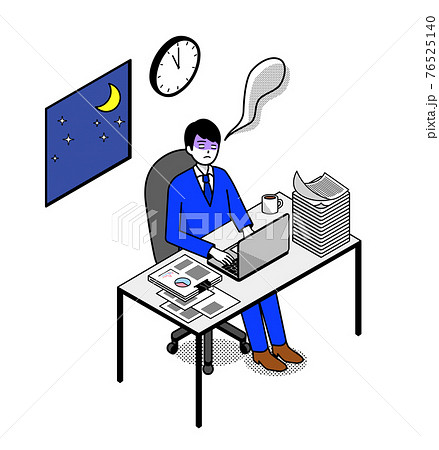 残業するビジネスマンのアイソメトリックイラストのイラスト素材