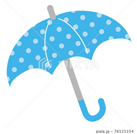 水玉模様の水色の開いた傘のアイコンイラスト 白背景のイラスト素材