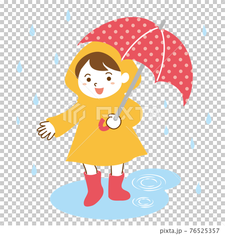 Illustration of a girl wearing a raincoat and holding an umbrella in the rain / white background Illustration of a girl wearing a raincoat and holding an umbrella in the rain / white background 76525357