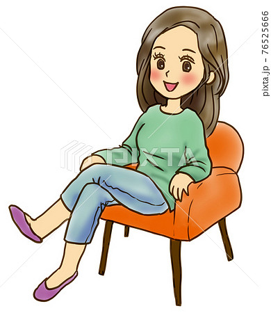 お気に入りのソファに座る女の子のイラスト素材 お気に入りのソファに座る女の子のイラスト素材
