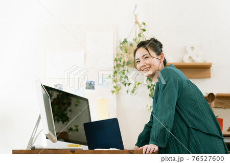 テレワークをする女性 76527600