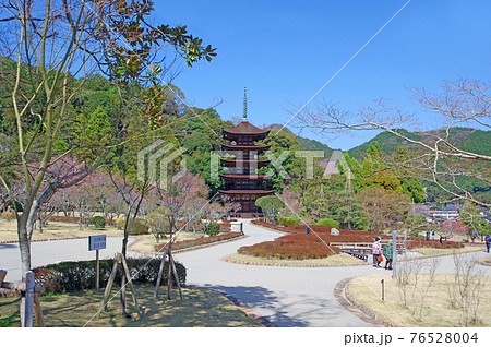 山口市香山公園にある瑠璃光寺の国宝五重塔の写真素材