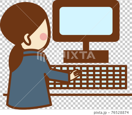 A woman heading to a computer. 76528874