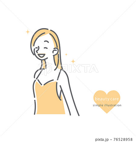キャミソール姿の女性のシンプルでナチュラルな線画イラスト キャミソール姿の女性のシンプルでナチュラルな線画イラスト 76528958
