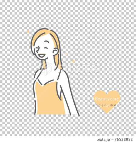 キャミソール姿の女性のシンプルでナチュラルな線画イラスト キャミソール姿の女性のシンプルでナチュラルな線画イラスト 76528958