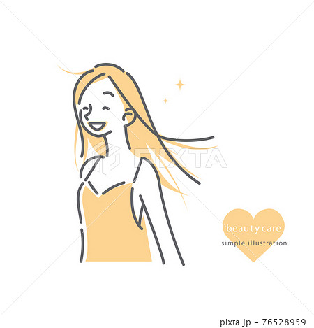 キャミソール姿の女性のシンプルでナチュラルな線画イラスト 76528959