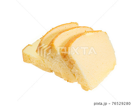 Butter cake, a close up of homemade sliced pound cake bakery isolated on white background. Butter cake, a close up of homemade sliced pound cake bakery isolated on white background. 76529280