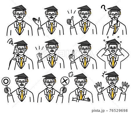 博士　シニア　医師　医者　男性　ポップ　セット　医療　表情 76529698