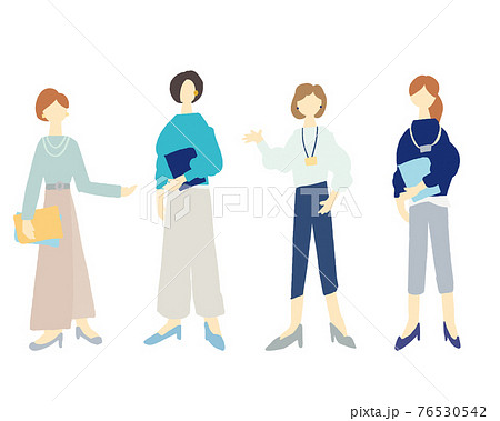 働く女性が揃って並んでいる全身イラストのイラスト素材