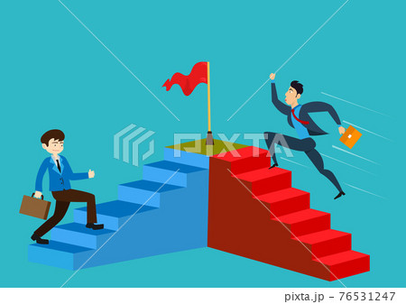 The first business man with a briefcase walks up the stairs slowly. The other quickly ran up the stairs. For the flag that is the target The first business man with a briefcase walks up the stairs slowly. The other quickly ran up the stairs. For the flag that is the target 76531247